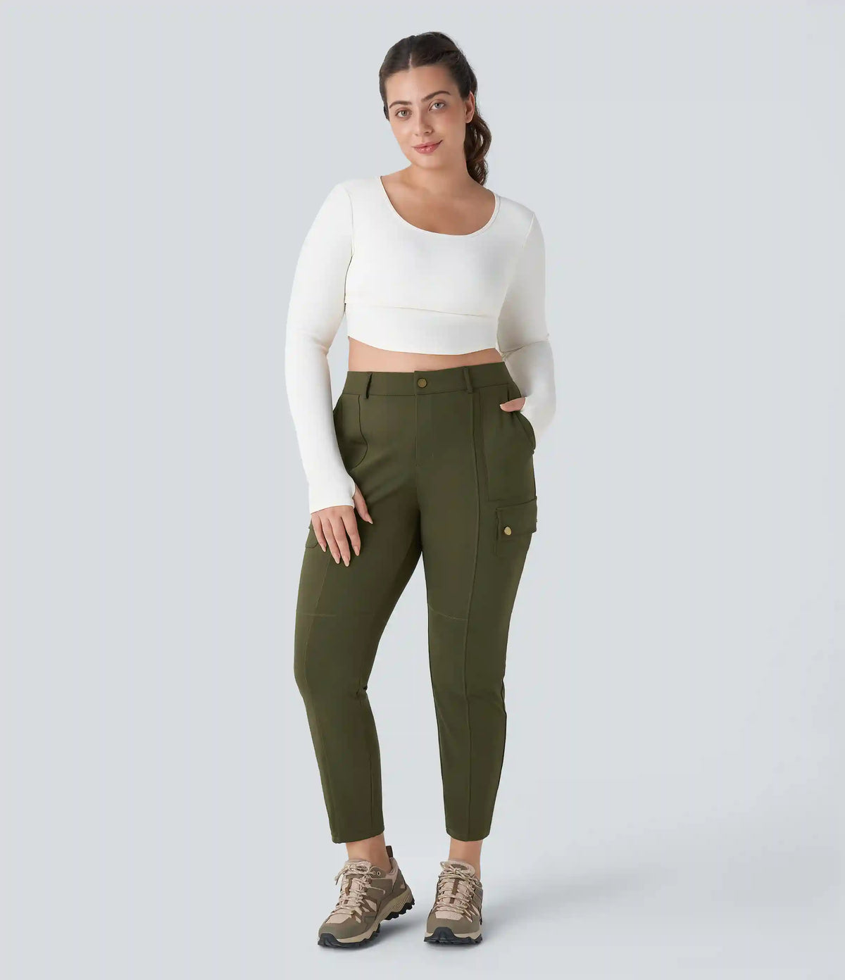 DayStretch High Waisted Zipper Pockets Solid Slim Hiking Plus Size Cargo Pants