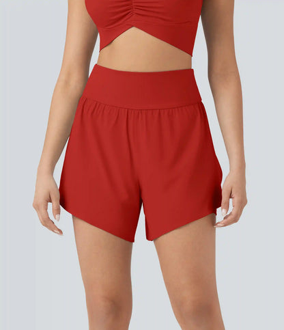 SoftlyZero™ QuickDry High Waisted Tummy Control Reflective Dots Crossover Hem 2-in-1 Running Shorts 5'' with Pockets