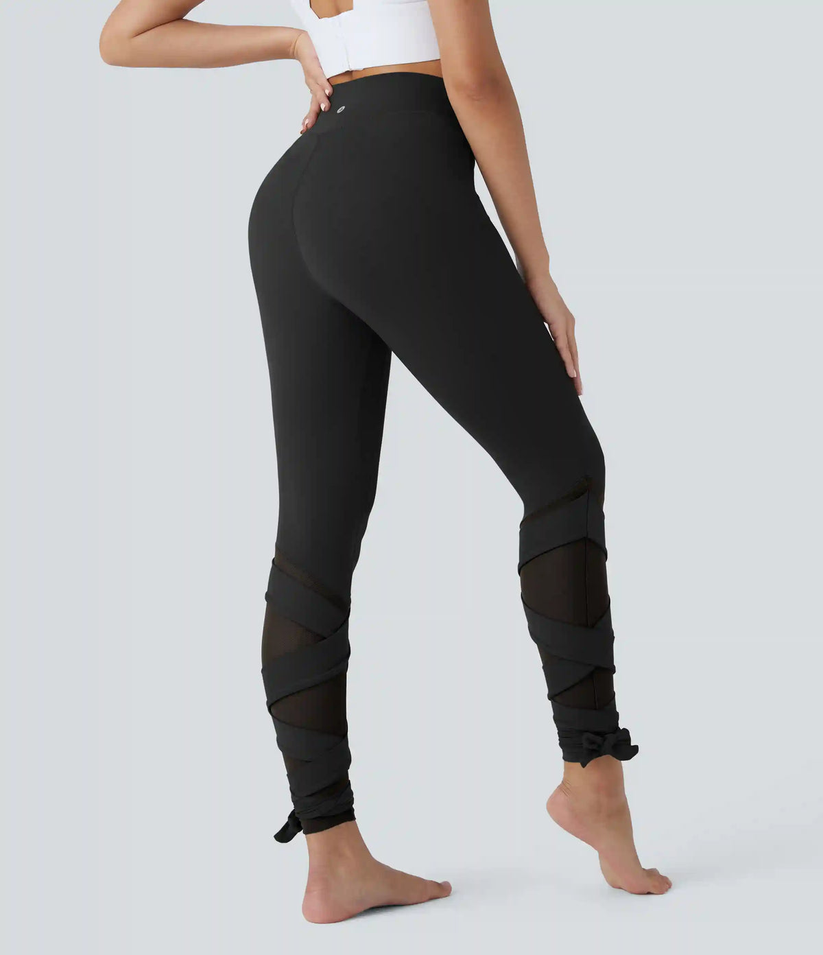 SoftlyZero™ High Waisted Contrast Mesh Lace Up Yoga 7/8 Leggings