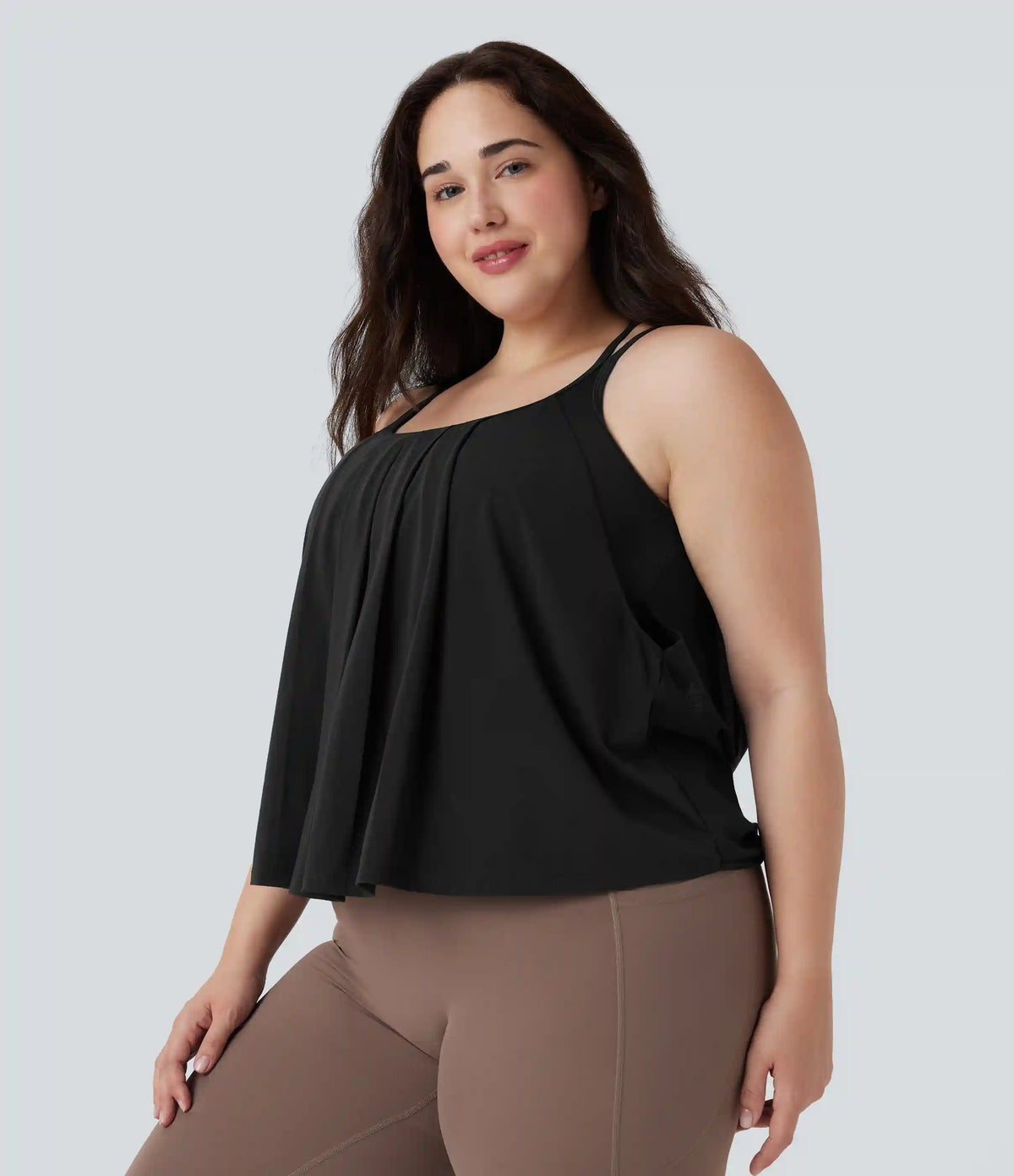 Plus Size Crisscross Backless Pleated Quick Dry Yoga Cami Top