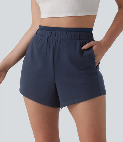 High Waisted 2-in-1 Casual Sweat Shorts 4'' with Pockets