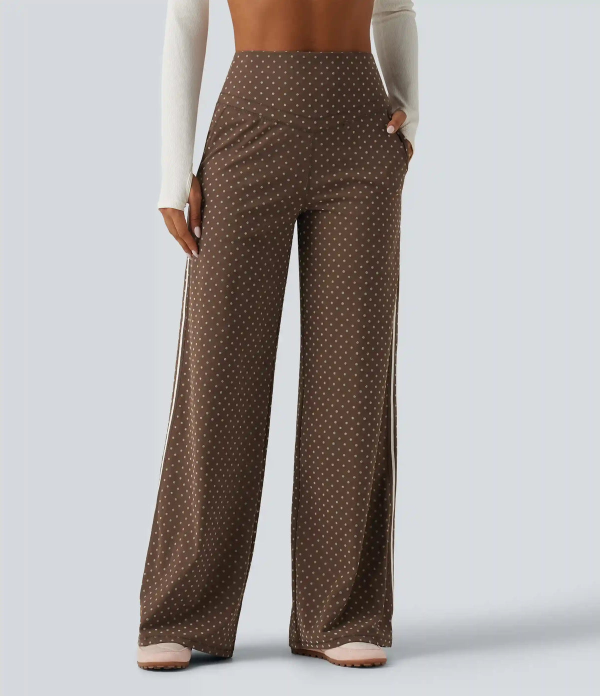 Halara UltraSculpt™ Flocked High Waisted V Shaped Tummy Control Straight Leg Polka Dot Yoga Pants with Pockets