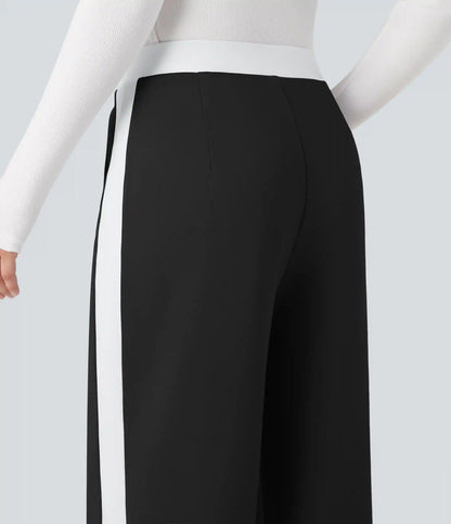 Mid Rise Color Block Split Work Straight Leg Pants with Pockets