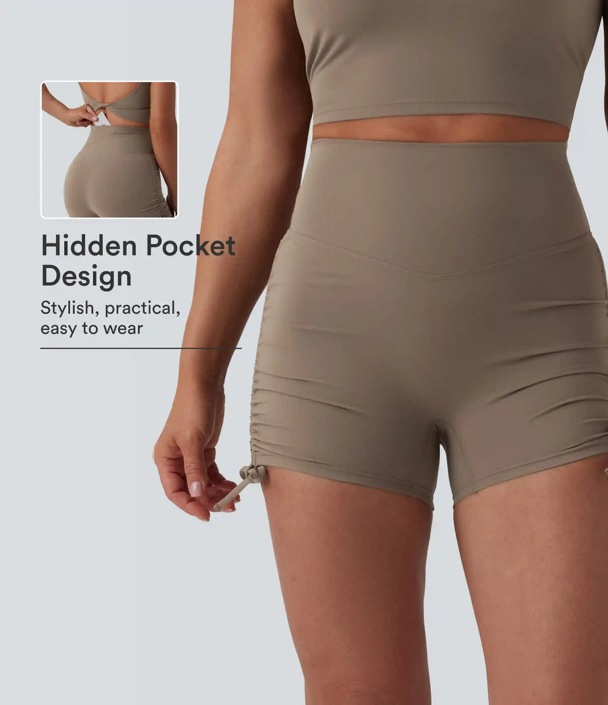 Halara UltraSculpt™ High Waisted Ruched Lace Up Yoga Biker Shorts 3'' with Pocket