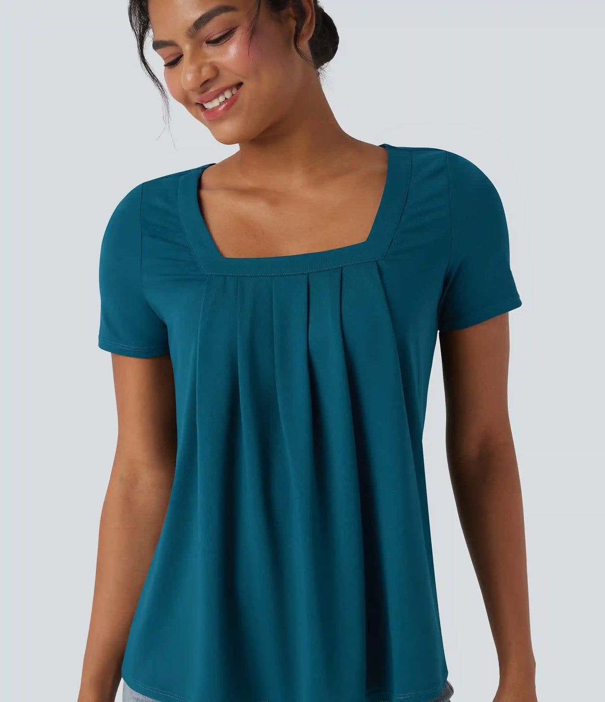 Square Neck Short Sleeve Casual Blouse