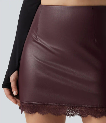 High Waisted Tummy Control Contrast Lace A-Line Casual Mini Skirt with Built-In Shorts