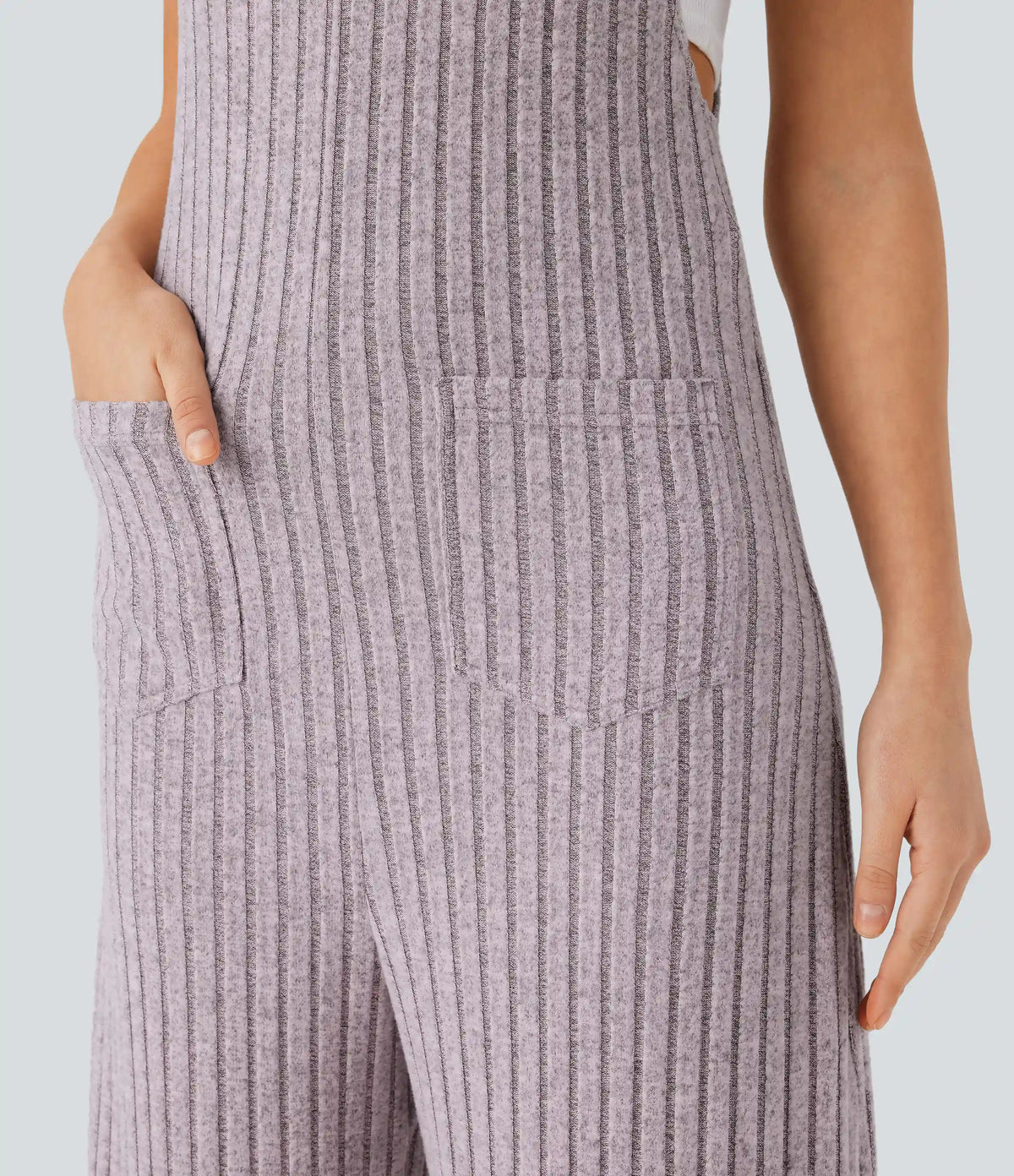 Ribbed Knit Pockets Casual Overalls