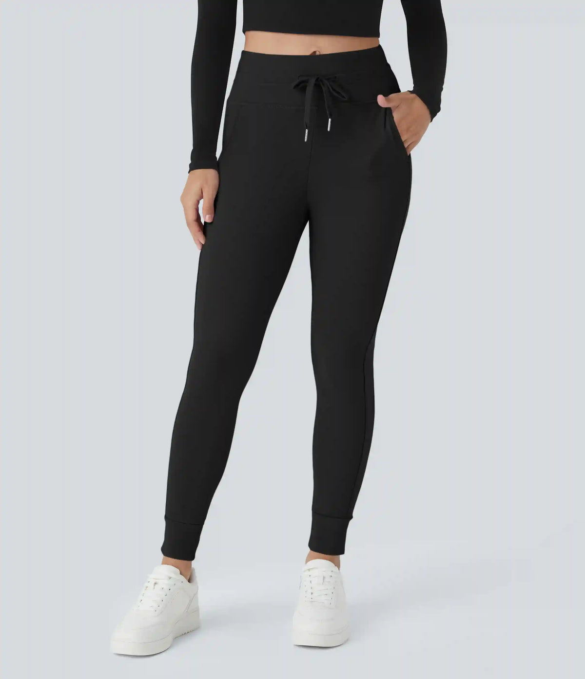 SoftlyZero™ Plush High Waisted Drawstring Pocket Plain Full Length Joggers
