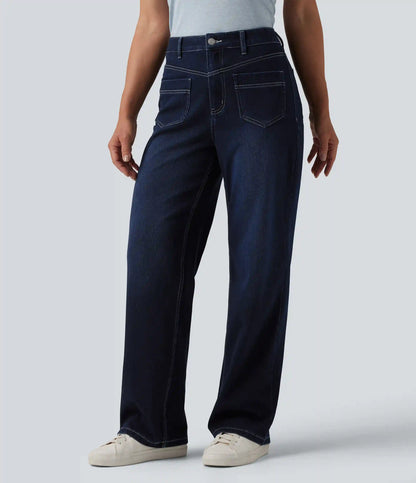 Halara Flex™ Mid Rise Straight Leg Casual Jeans with Pockets