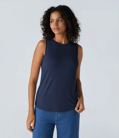 Ribbed Round Neck Basic Casual Tank Top
