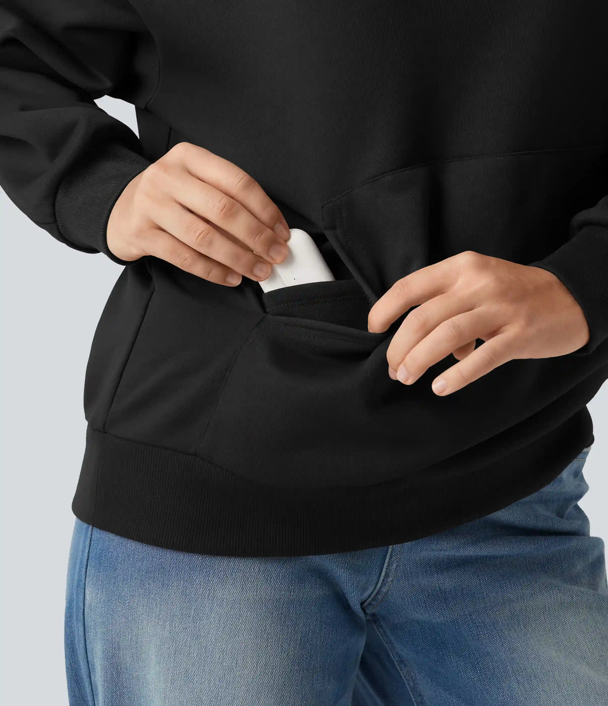 Hooded Crossover Dropped Long Sleeve Fleece Casual Sweatshirt with Pocket