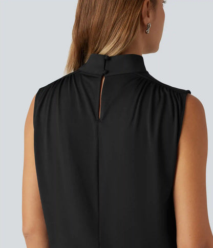 Stand Collar Ruched Work Tank Top