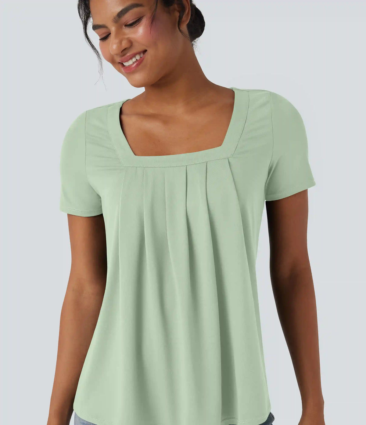 Square Neck Short Sleeve Casual Blouse