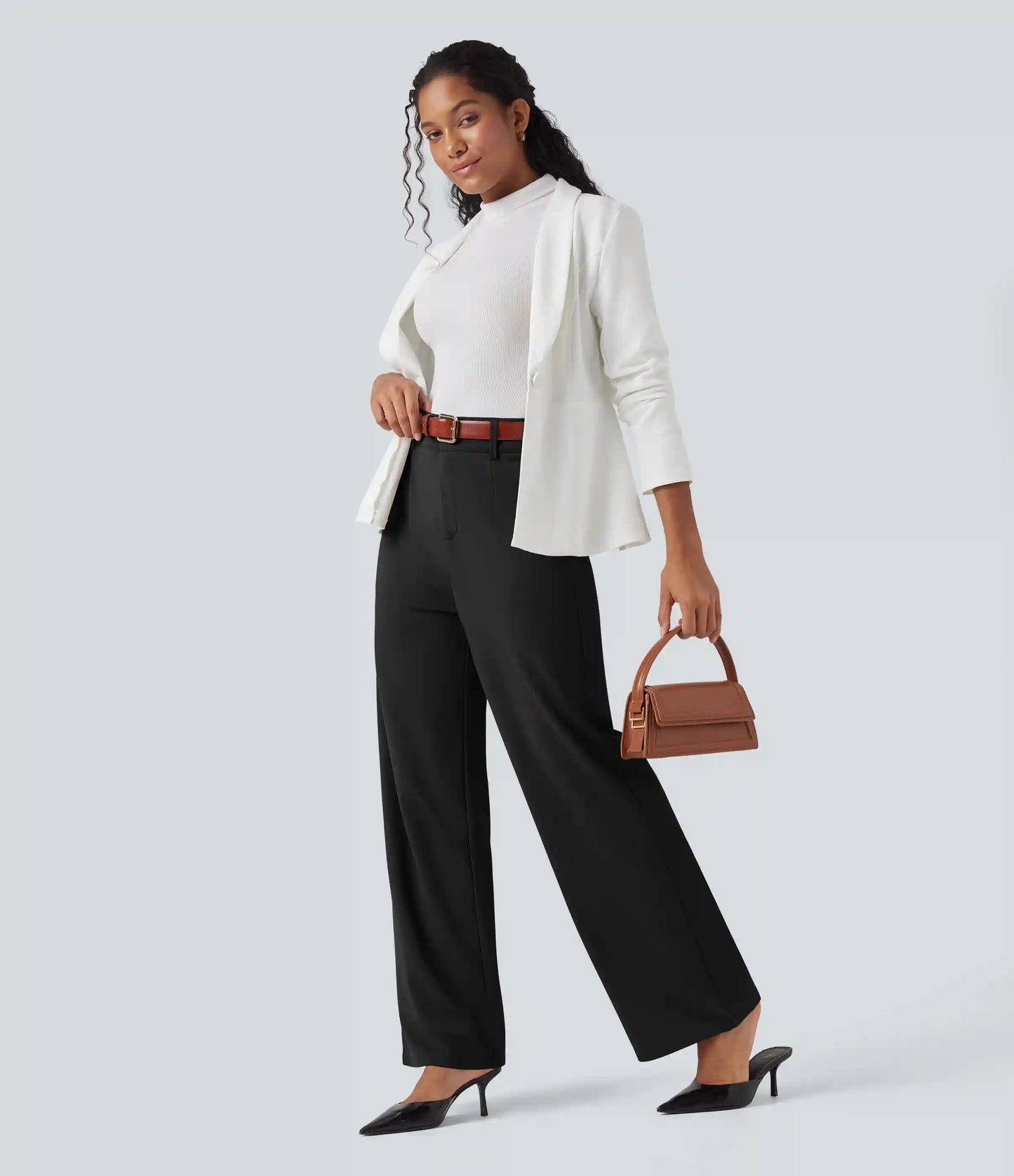 High Waisted Straight Leg Work Pants with Pockets