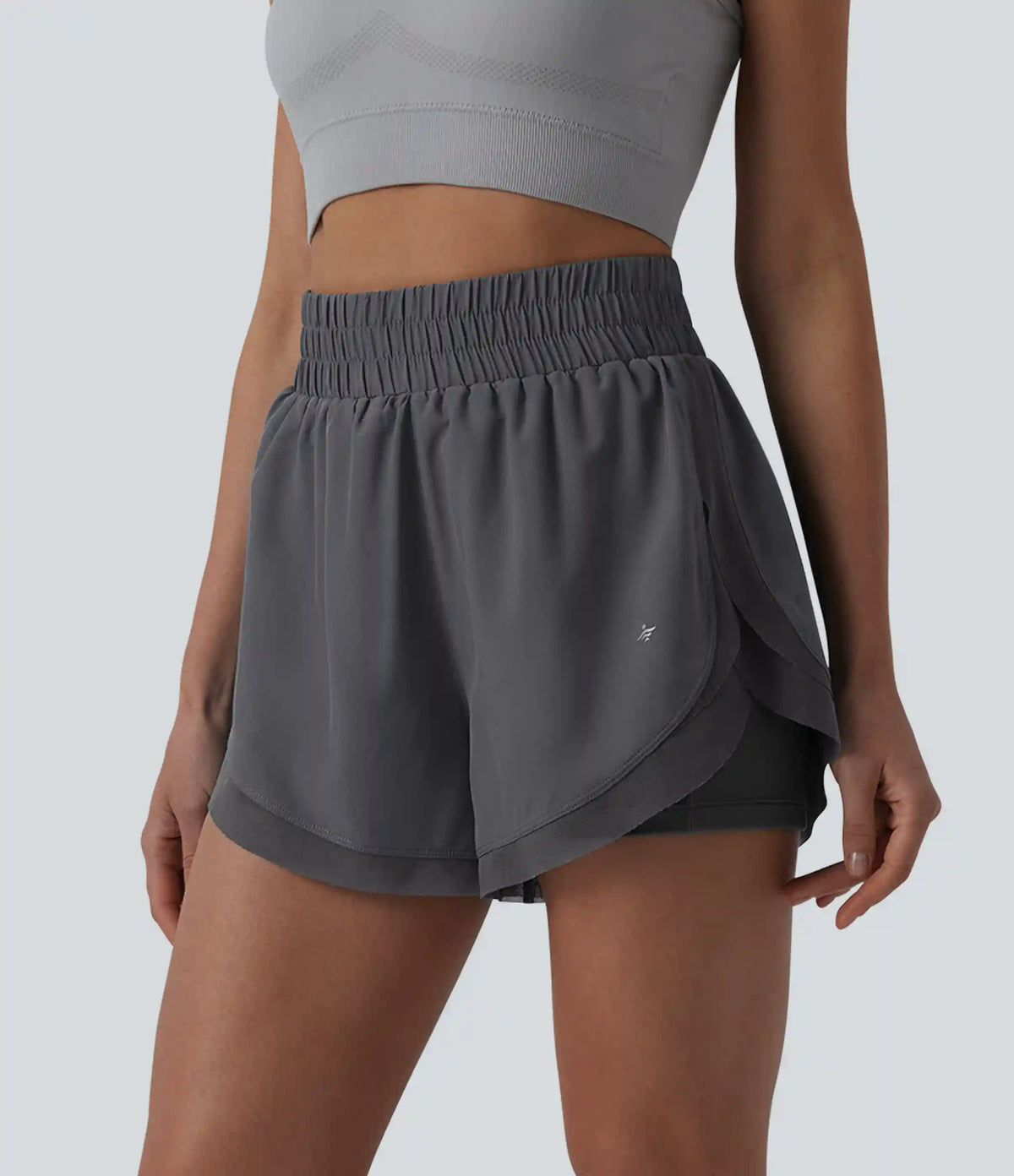 High Waisted Contrast Mesh 2-in-1 Running Shorts with Pockets