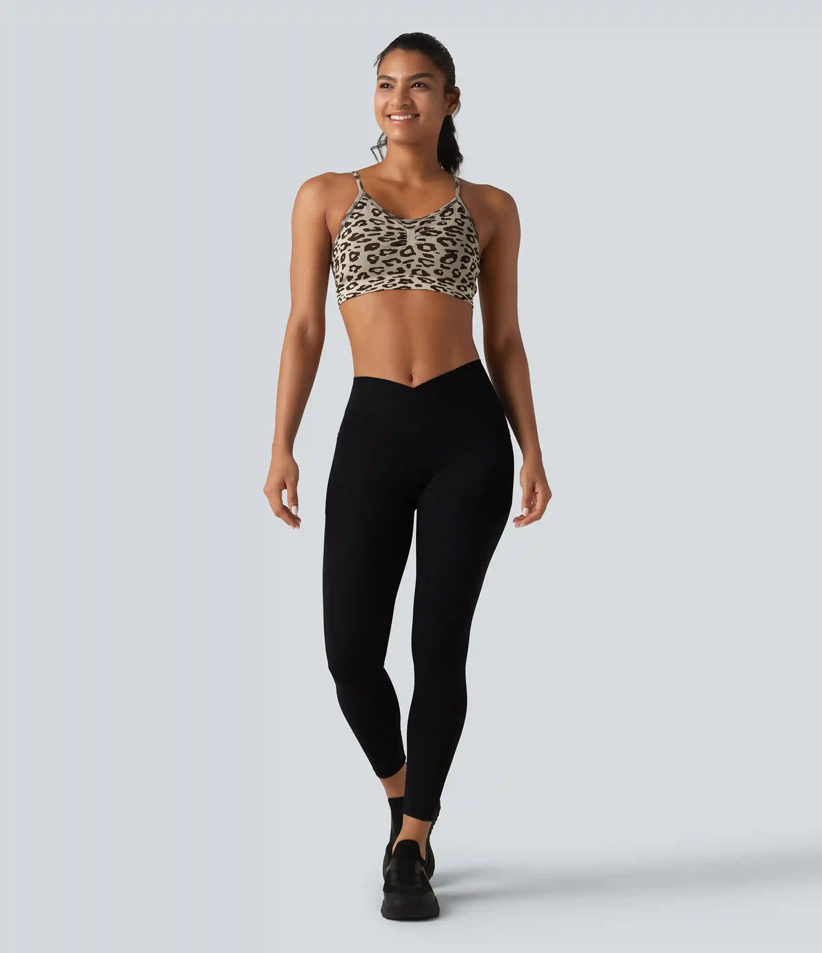 OneForm Seamless Flow Leopard Print Adjustable Straps Ruched Built-in Bra Yoga Sports Bra