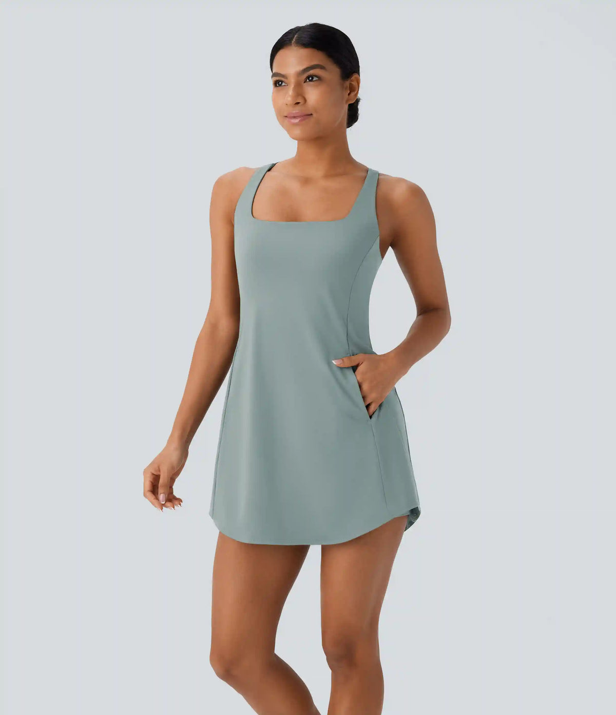 SoftlyZero™ Plush Cut Out Pocket 2-Piece Mini Yoga Active Dress