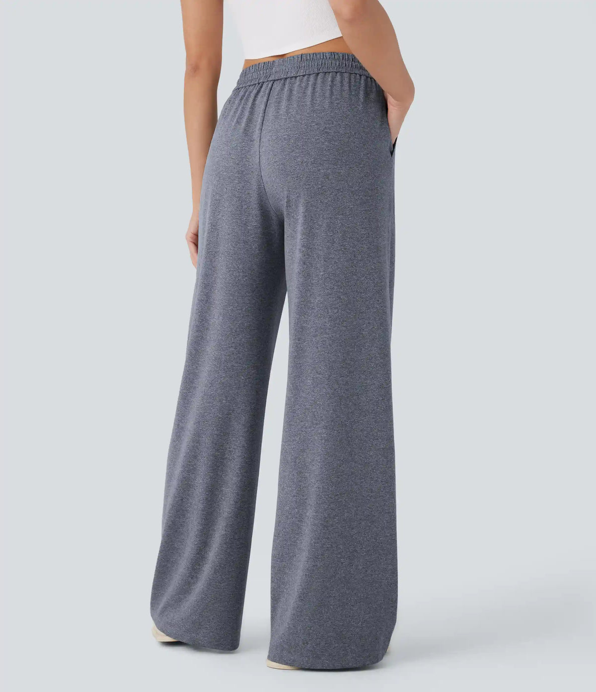 High Waisted Drawstring Pocket Wide Leg Baggy Casual Pants