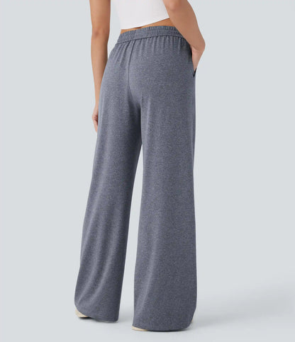 High Waisted Drawstring Pocket Wide Leg Baggy Casual Pants