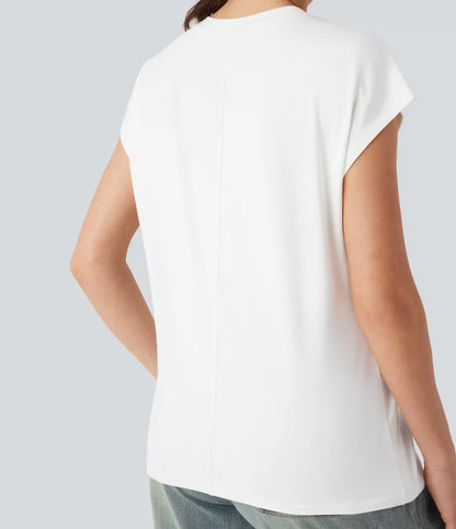 Round Neck Cap Sleeve Casual Top