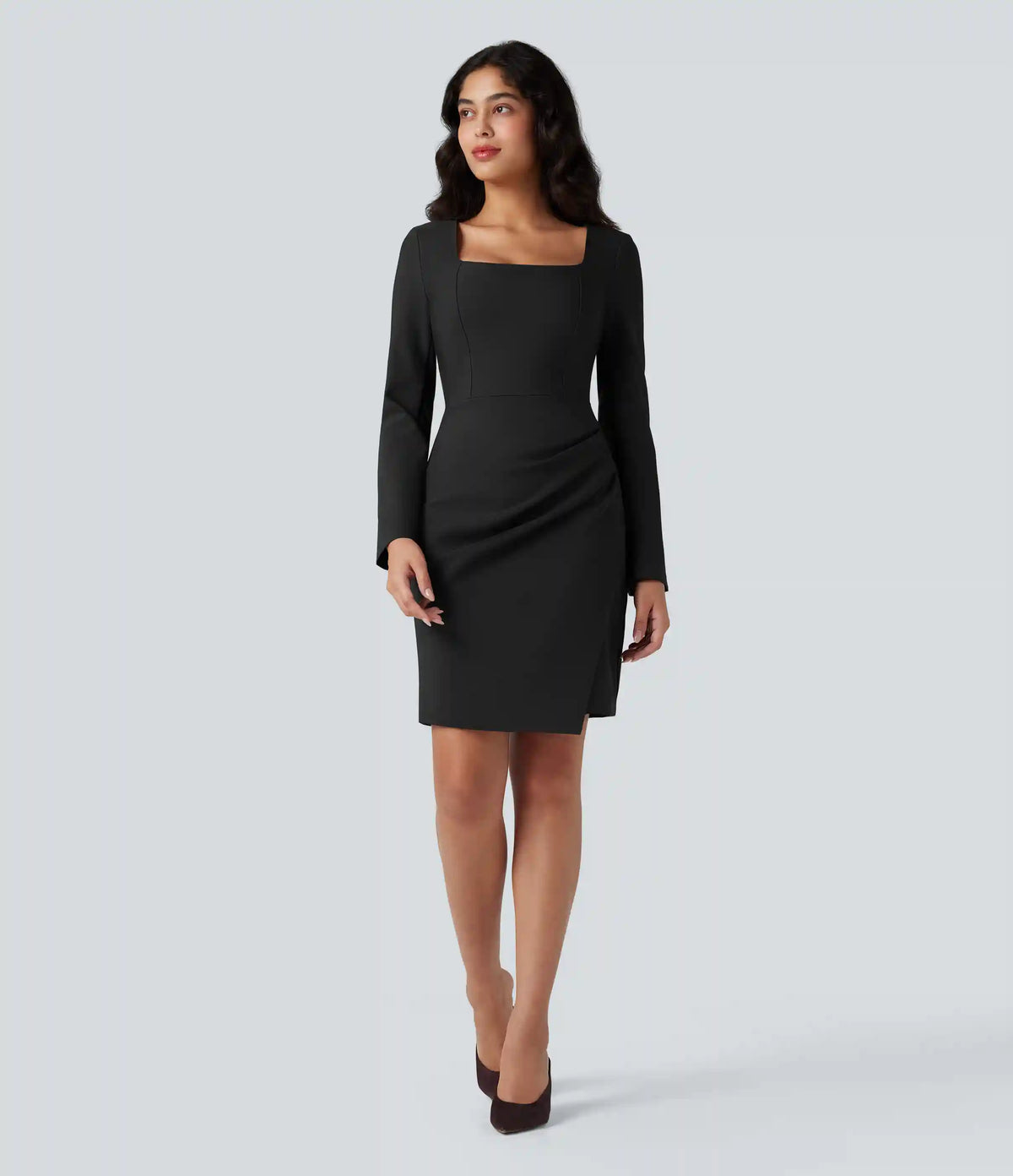 Square Neck Long Sleeve Mini Bodycon Work Dress