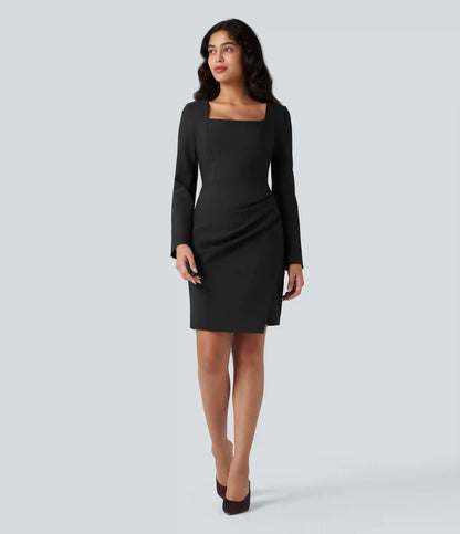 Square Neck Long Sleeve Mini Bodycon Work Dress