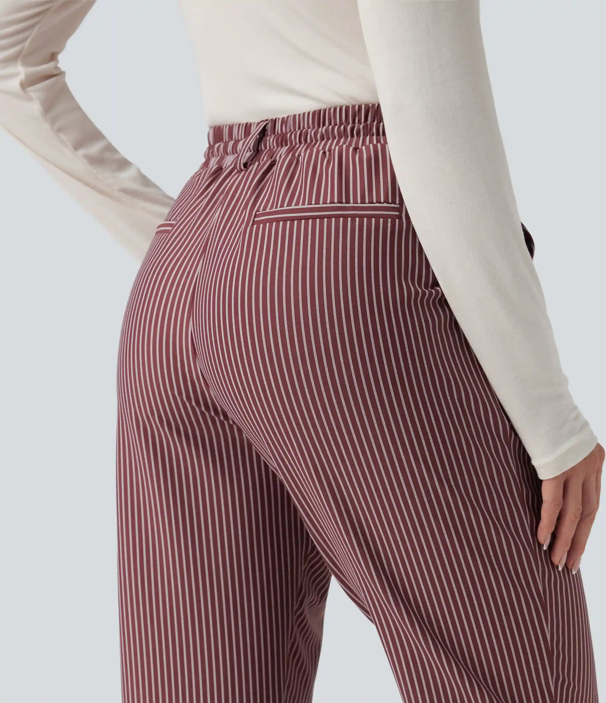 Halara Flex™ Mid Rise Drawstring Tapered Stripe Work Pants with Pockets