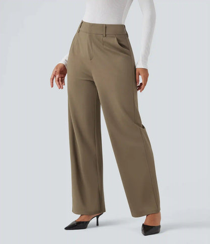 High Waisted Straight Leg Work Pants with Pockets