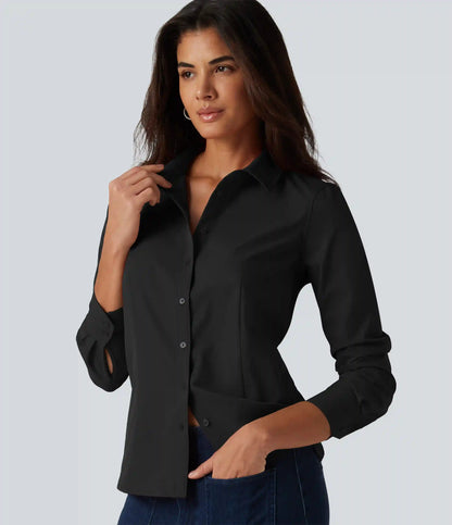 Long Sleeve Curved Hem Work Shirt