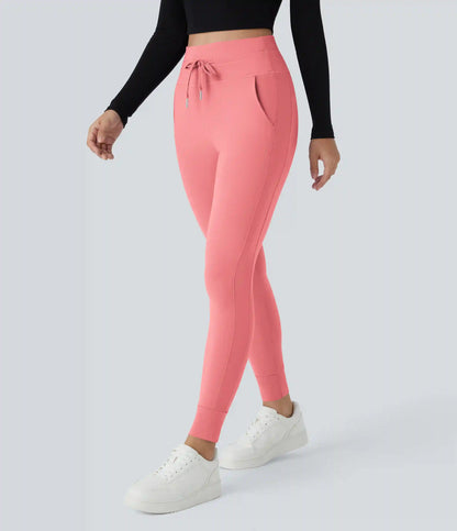 SoftlyZero™ Plush High Waisted Drawstring Pocket Plain Full Length Joggers