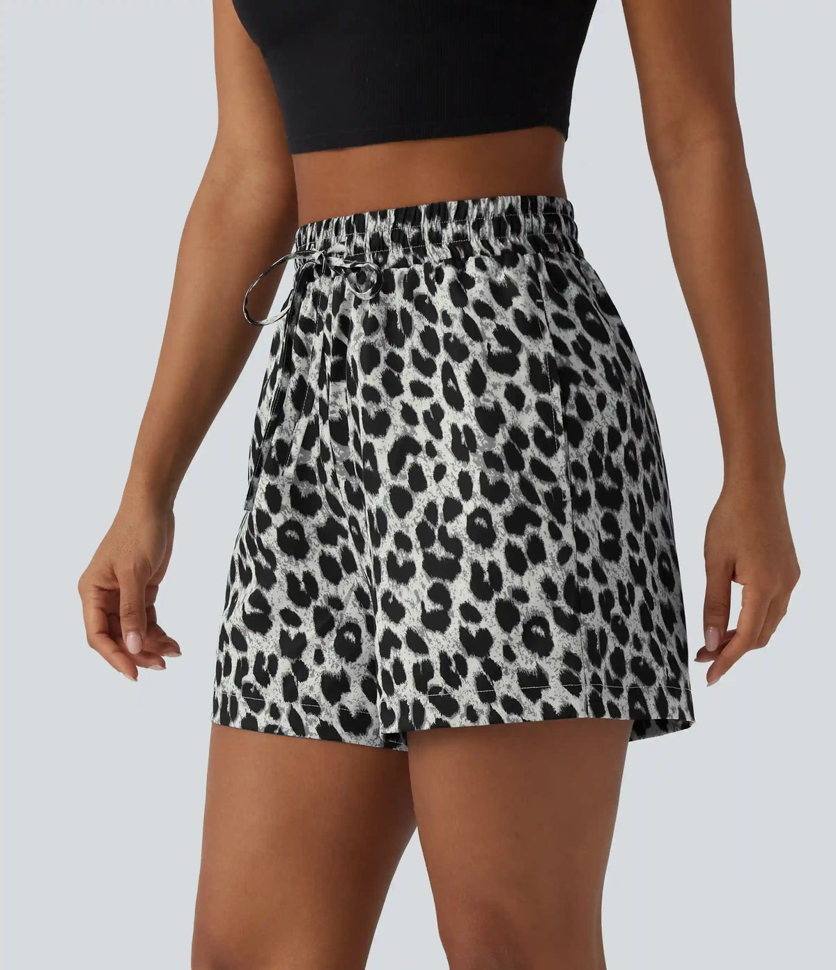 High Waisted Drawstring Leopard Print Casual Shorts with Pockets