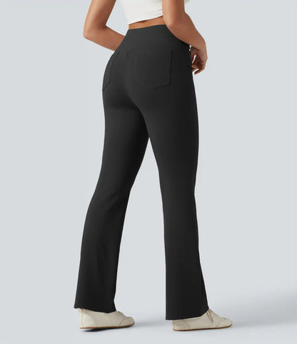 High Waisted Ruched Flare Golf Pants with Pockets-Golf Tee