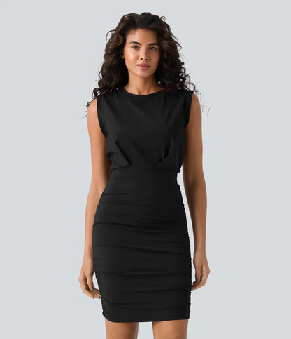 SoftlyZero™ Airy Round Neck Sleeveless Ruched InstantCool Bodycon Mini Party Dress