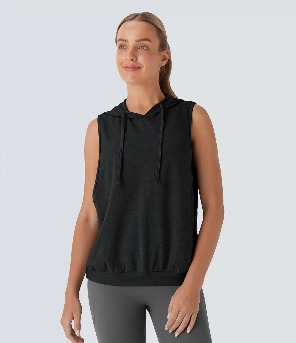 Hooded Drawstring Sleeveless Workout Tank Top