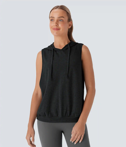 Hooded Drawstring Sleeveless Workout Tank Top