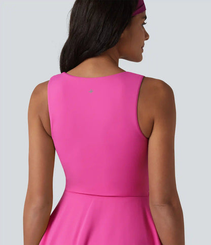 SoftlyZero™ Airy Square Neck Built-in Bra Sleeveless 2-in-1 Layered InstantCool Mini Yoga Active Dress with Pockets-Easy Peezy Edition