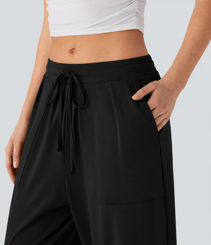 Mid Rise Drawstring Casual Tapered Pants with Pockets