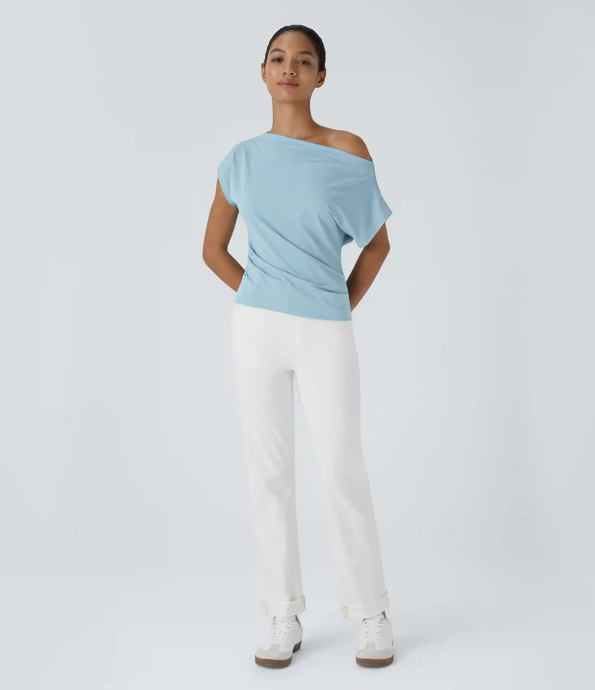 Off Shoulder Short Sleeve Ruched Casual Top