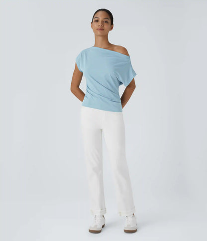 Off Shoulder Short Sleeve Ruched Casual Top