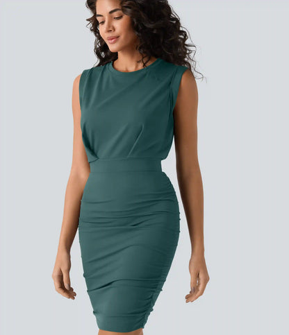 SoftlyZero™ Airy Round Neck Sleeveless Ruched InstantCool Bodycon Mini Party Dress