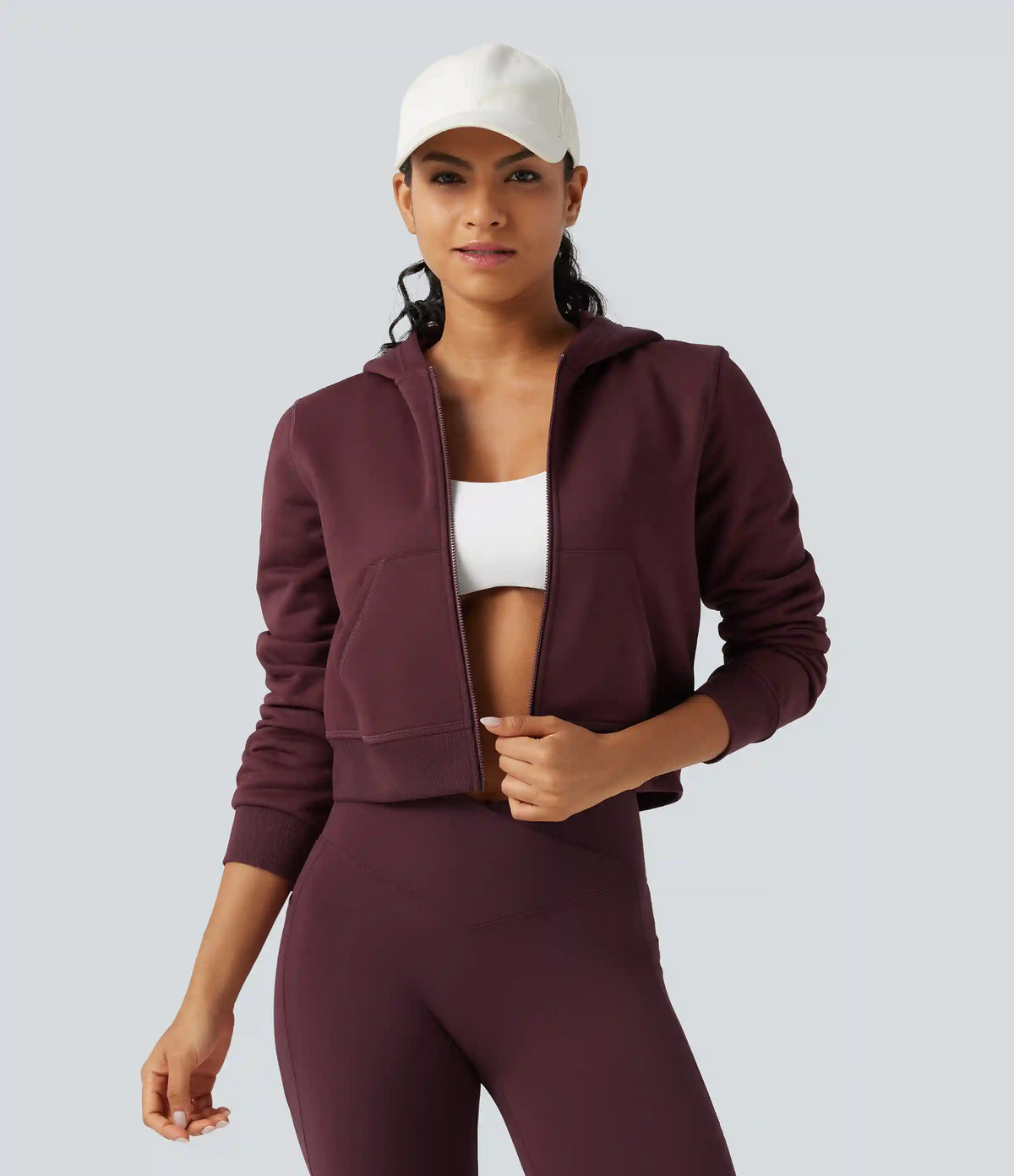 Hooded Long Sleeve Fleece Workout Jacket with Pockets