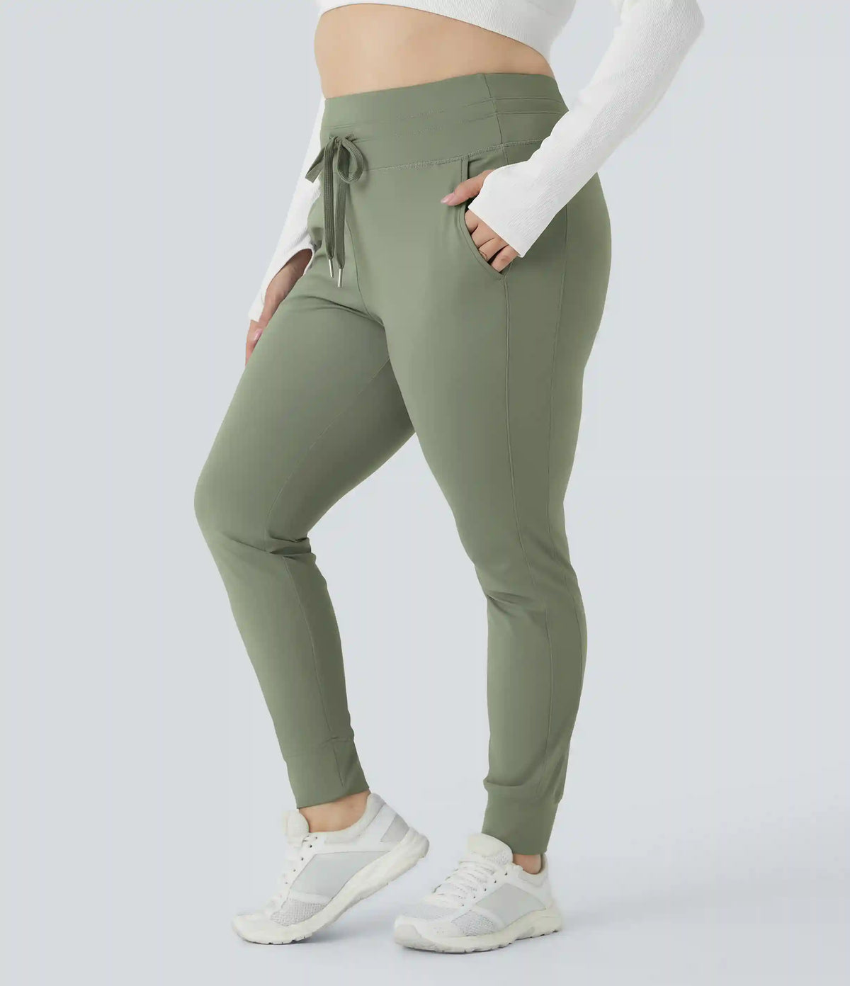 SoftlyZero™ Plush High Waisted Drawstring Pocket Plain Full Length Plus Size Joggers