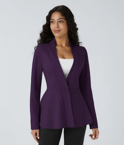 V Neck Single Front Work Peplum Jacket