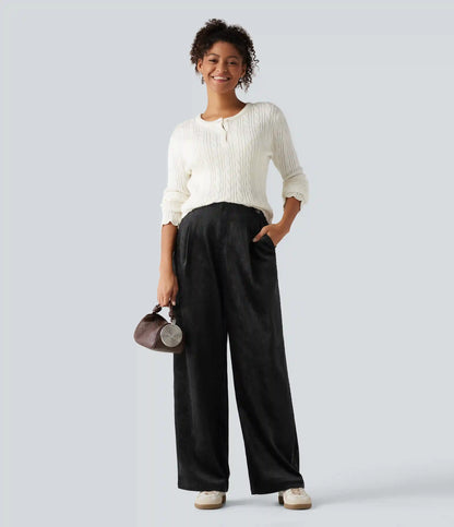 High Waisted Wide Leg Work Pants with Pockets