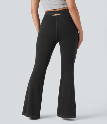 Halara Flex™ High Waisted Crossover Back Split Denim Casual Flare Leggings with Pockets