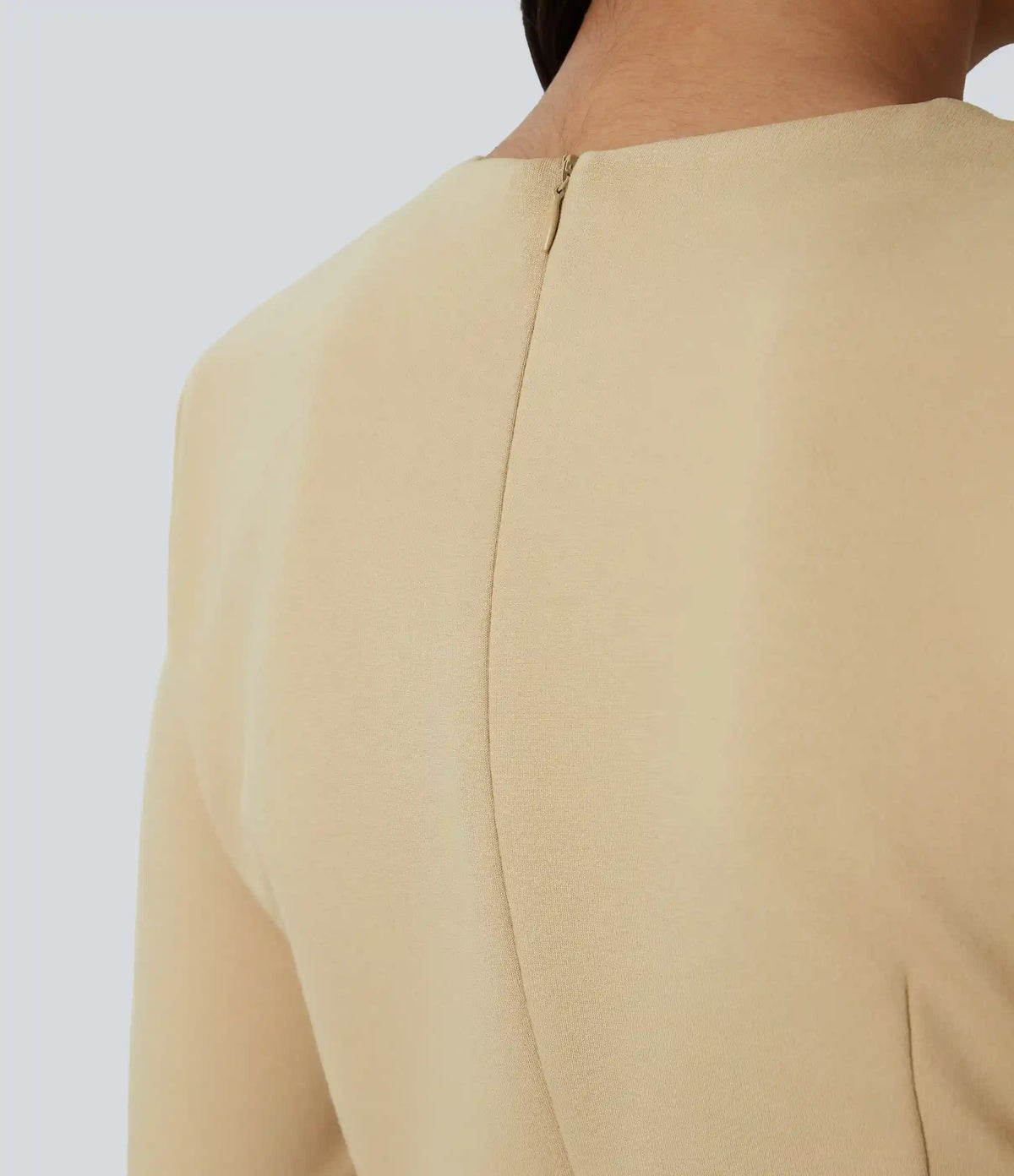 Round Neck Shoulder Pad Long Sleeve Hem Slim Mini Work Dress