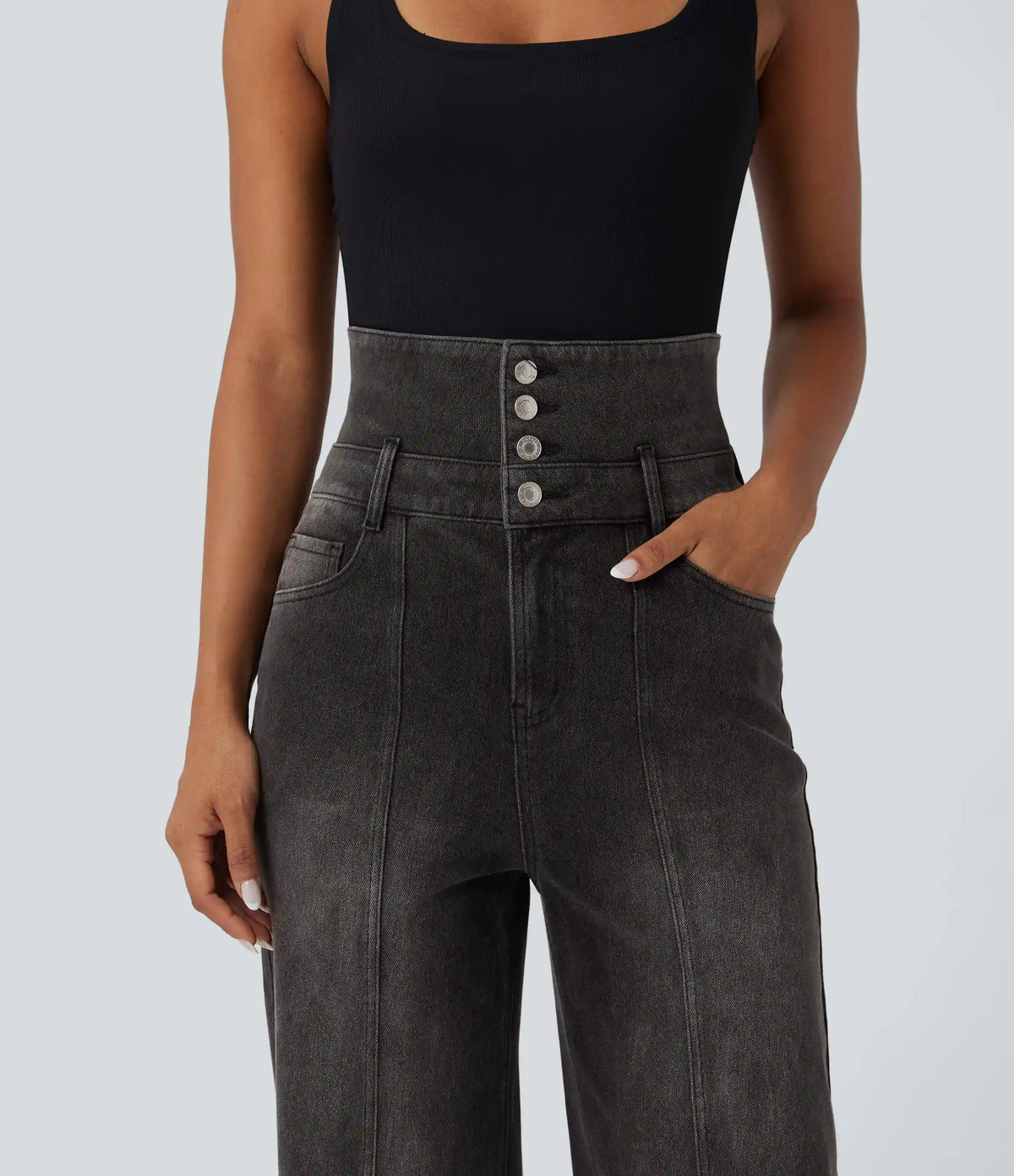 Halara Flex™ Foldover High Waisted Straight Leg Casual Jeans with Pockets