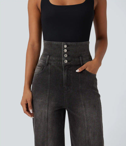 Halara Flex™ Foldover High Waisted Straight Leg Casual Jeans with Pockets