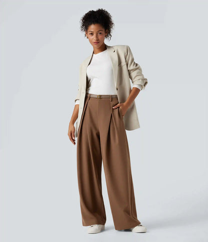 High-waisted Work Wide-leg Pants with Pockets