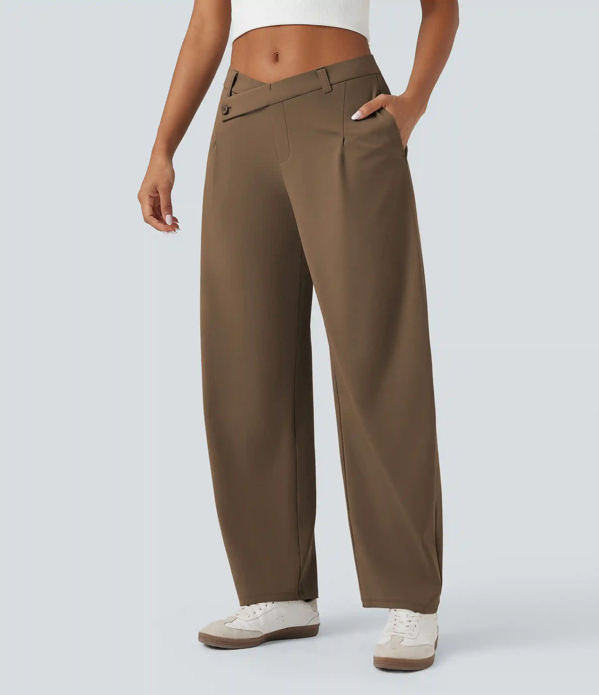 Halara Flex™ DayStretch Asymmetric Mid Rise Barrel Leg Work Pants with Pockets